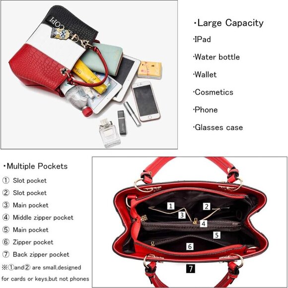 Leather Handbag for Women Large Capacity Multi-Pocket Tote Crossbody Stylish - Picture 3 of 6